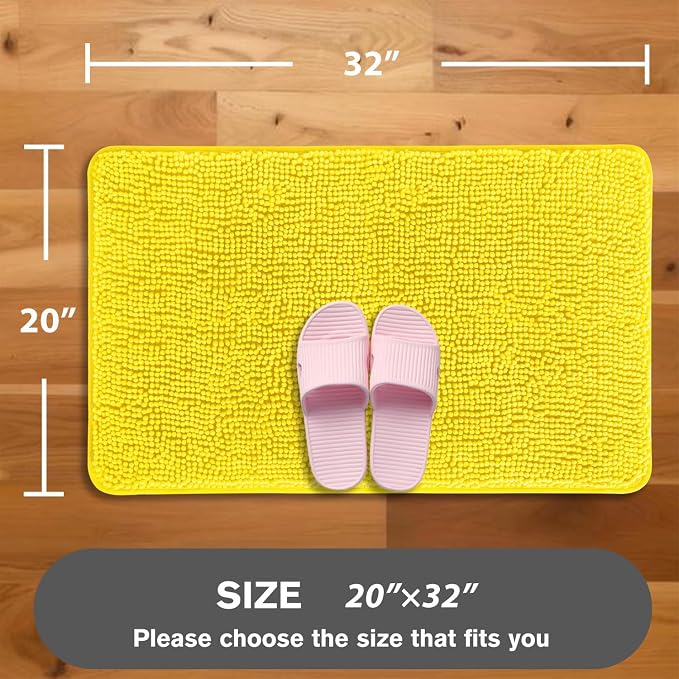 Yellow Bathroom Rug – Absorbent and Washable Bath Mat, Non-Slip, Thick Soft Chenille Bath Rugs for Bathroom Floor, Shower, Sink - 20" x 32"