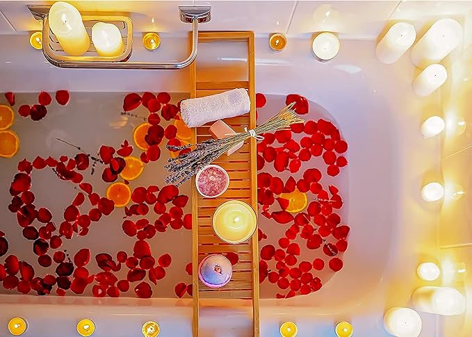 RoyalHouse Bamboo Bath Caddy Tray for Bathtub, Bath Table Tray with Book and Wine Glass Holder, Attractive Design, Suitable for Luxury Spa or Reading, Ideal Gift for Family & Friends