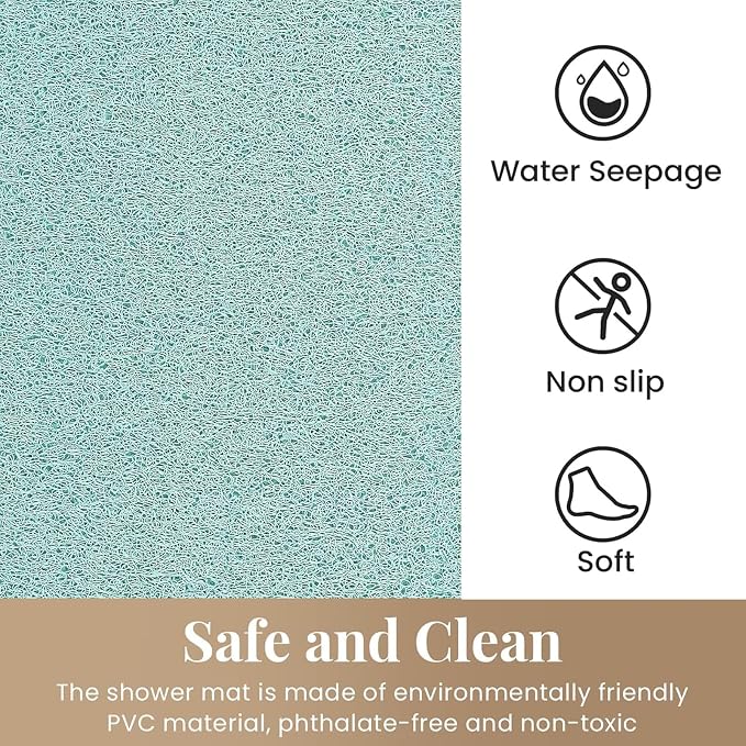 Shower Mat Bathtub Mat Non-Slip,24x24 inch, Soft Tub Mat with Drain,PVC Loofah Bath Mat (Phthalate Free) for Tub and Bathroom,Quick Drying,Green