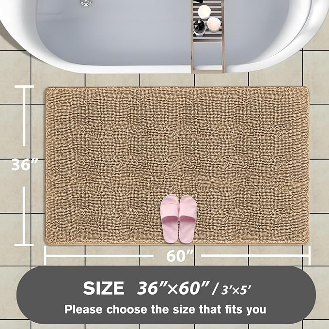 Bathroom Rugs 36 x 60 Inch – Extra Large Bath Mat | Absorbent and Washable Thick Chenille Bath Rugs Non-Slip Runner Rug for Bathroom, Shower, Tub(Beige)