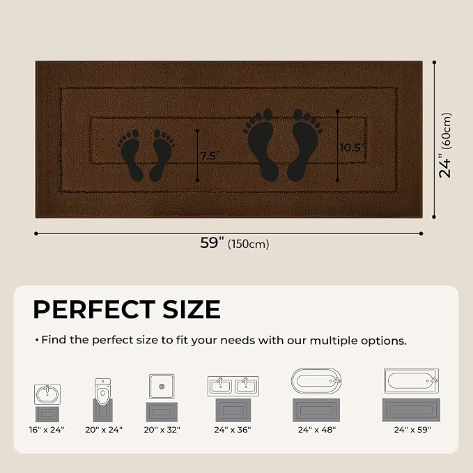 GRANNY SAYS Brown Bathroom Rug 24" x 59", Non-Slip Microfiber Bath Mat | Ultra-soft, durable TPR backing for reliable grip, fast water absorption, machine washable for Vanity, Shower, Tub