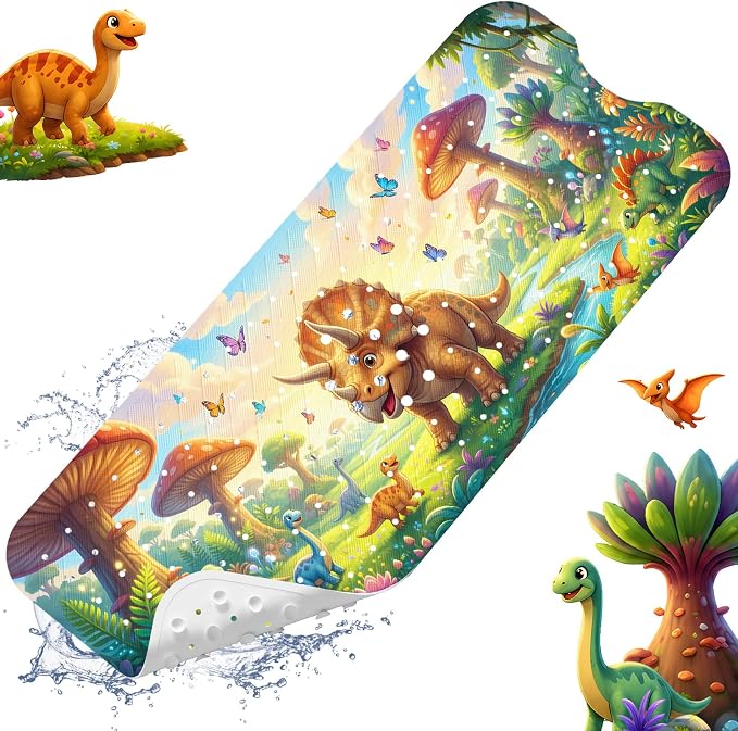 Baby Bath Mat for Tub Non Slip Kids, BPA Free Extra Long Bathtub Mat 40x16 with Drain Holes and 200 Suction Cups, Non Toxic Machine Washable Toddler Bath Mat, Eco-Friendly Certified