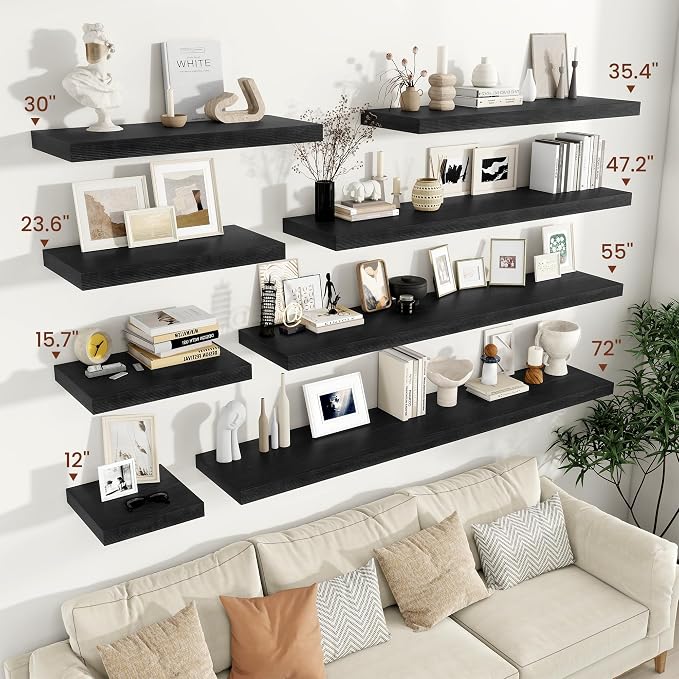 Vivelove Square Floating Shelves 12x12” Set of 2, Black | Easy Install with Hardware, Invisible Brackets, No Sagging, Living Room Display Shelf, 2" Thick，Engineered Wood