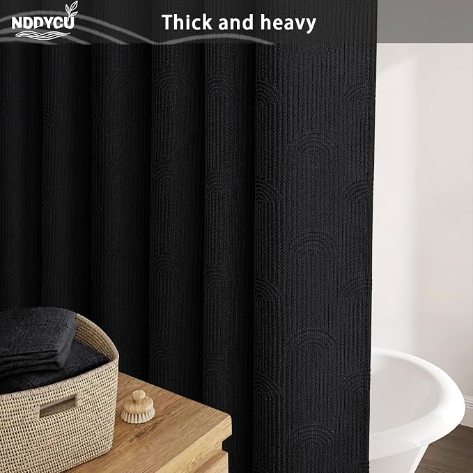 Black Boho Cotton Shower Curtain Arch,72" W x 72" L | Minimalist Shower Curtain for Bathroom