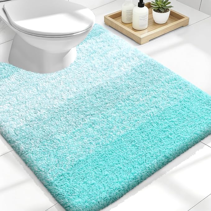 OLANLY Luxury Toilet Rugs U-Shaped 24x20, Soft Absorbent Microfiber Mat | Teal, Non-Slip Quick-Drying Rubber Backing, Machine Washable Plush Contour Bath Mat for Toilet Base, Home Decor Accessories