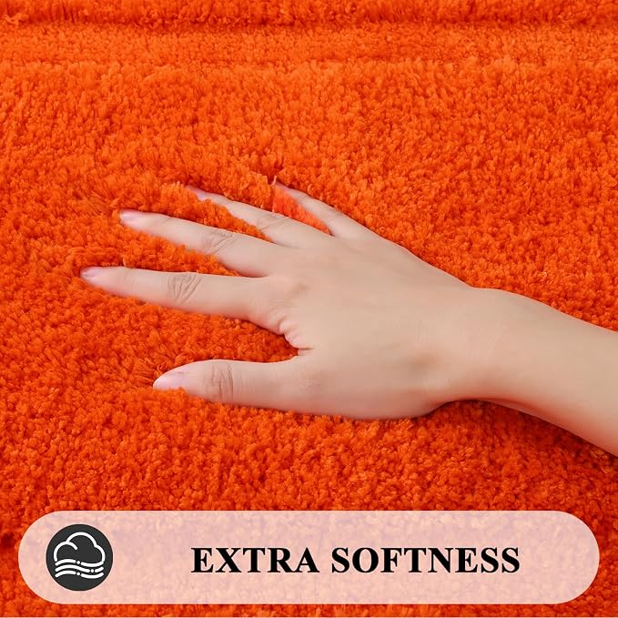 SHACOS Soft Microfiber Bathroom Rugs Set of 2 Pieces, Orange | 32x20 + 24x16, Absorbent Plush Bath Rugs, Non Slip Washable Shaggy Bath Mats, Fluffy Bathroom Runner Floor Mats Shower Rug