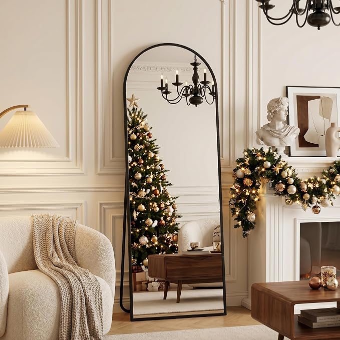 Full Length Mirror, 59" x 18" Arched Full Body Mirror Large Standing Floor Mirrors, Mirrors for Bedroom, Bathroom, Living Room Standing or Wall Leaning, Black