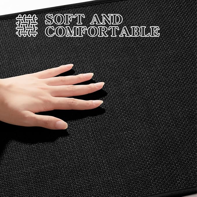Bathroom Rugs Mat 47x17, Ultra Thin Non Slip Bath Mat Runner Quick Dry Absorbent Bath Mat for Bathroom Floor, (Black, 47"x17")