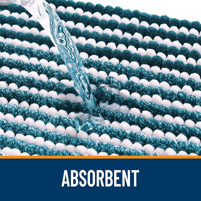 OLANLY Bathroom Rugs 36x24, Soft Chenille Striped Bath Rugs, Peacock Blue | Extra Absorbent, Rubber Backing, Machine Wash Dry, Bath Mats for Bathroom Floor, Tub and Shower, Home Decor Accessories