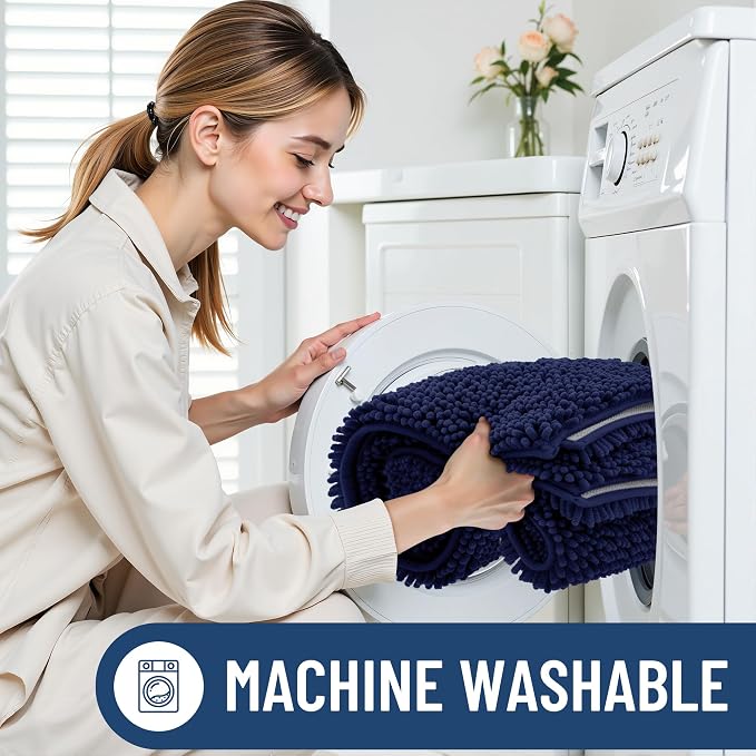 Smiry Bathroom Rugs 44X32, Luxury Chenille Extra Soft Absorbent Bath Mat | Navy Blue, Machine Washable Non-Slip Plush Bath Mats for Bathroom, Tub, Shower, and Floor, Home Decor