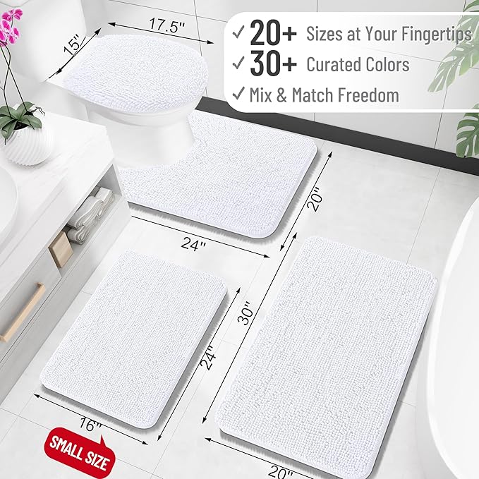 OLANLY Small Bathroom Rugs 24x16, Extra Soft Absorbent Chenille Bath Rugs | White, Quick-Drying Rubber Backing, Machine Washable Bath Mat for Bathroom Floor, Tub and Shower, Home Decor Accessories