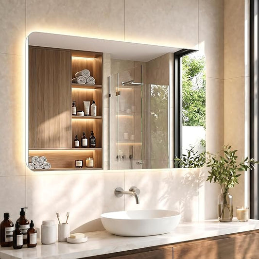30"x48" Frameless LED Backlit Bathroom Mirror Dimmable | 3 Colors Temperature, HD Tempered Glass, High Lumen, Touch Control, Horizontal/Vertical for Bathroom, Closet, Vanity