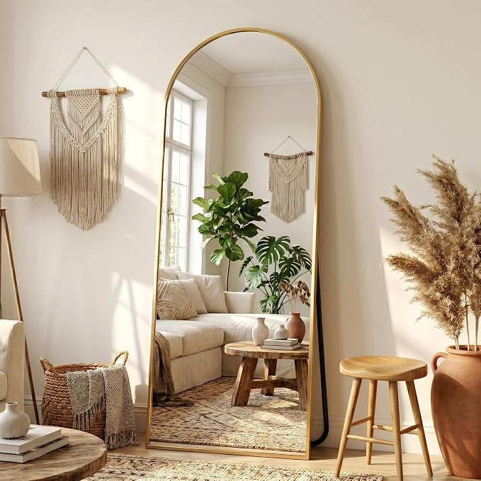 Full Length Mirror, 64" x 21" Arched Full Body Mirror Large Standing Floor Mirrors, Mirrors for Bedroom, Bathroom, Living Room Standing or Wall Leaning, Gold