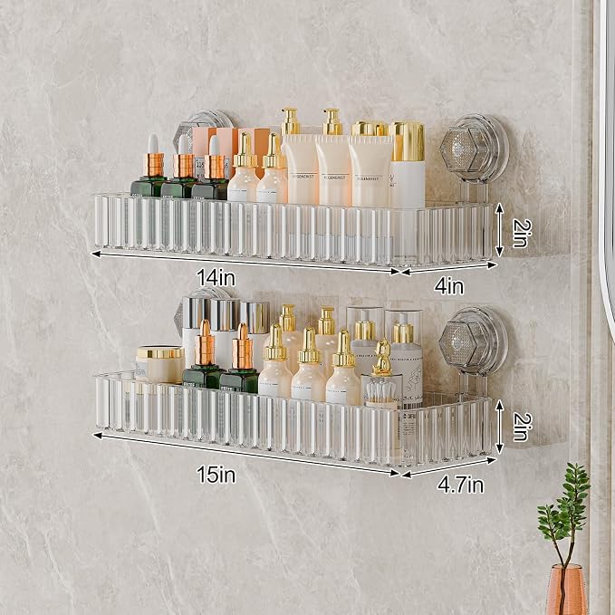 Adhesive Shower Caddy Suction Cup Shower Shelves for Inside Shower No Drilling Bathroom Organizers and Storage Wall Shelf Rack Clear(clear,square)