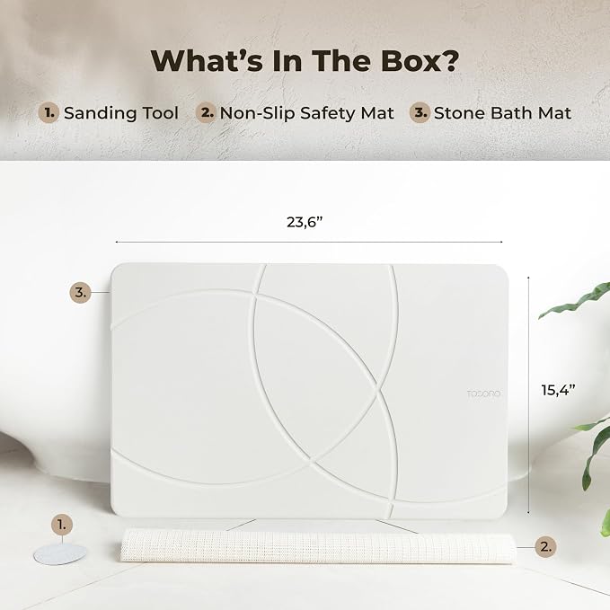Stone Bath Mat Diatomaceous Earth Shower Mat Non-Slip Super Absorbent Diatomite Stone Bath Mats for Bathroom Floor Quick Drying Natural Easy to Clean (23.5 x 15) - Sandstone
