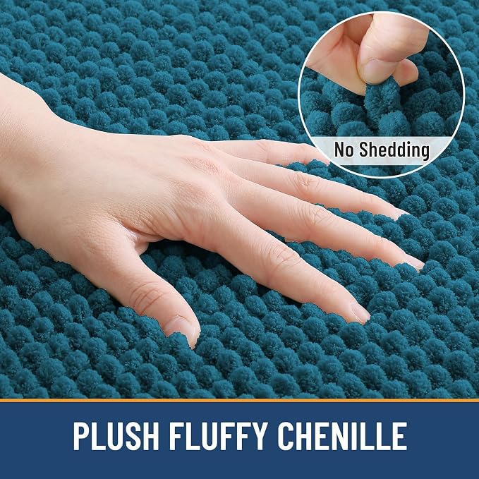 Arotive Chenille Bathroom Rugs 70x24, Soft Absorbent Bath Mat, Peacock Blue | Rubber Backing, Machine Washable Dry Bath Mats for Bathroom Floor, Tub and Shower, Home Decor Accessories