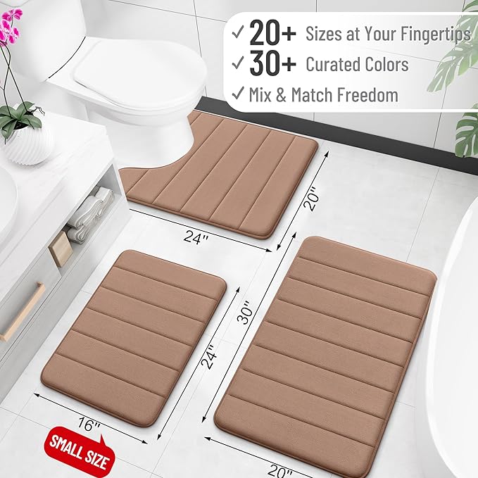 OLANLY Memory Foam Long Bathroom Rugs Runner 47x17, Super Soft Absorbent | Mocha, Quick Dry Bath Mat, Machine Washable Shower Floor Rugs, Bathmat Carpet for Bathroom Floor, Tub and Shower