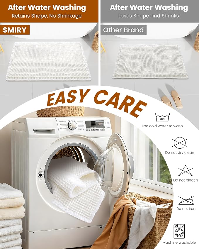 Smiry Waffle Bath Mat 24X16, Extra Soft Absorbent Bathroom Rugs, White | Non Slip Machine Washable Quick Dry Bath Rugs for Bathroom Floor, Tub, Shower, Home Decor Accessories