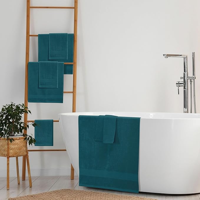 8 Piece Towel Set 100% Ring Spun Cotton, 2 Bath Towels 27x54, 2 Hand Towels 16x28 and 4 Washcloths 13x13 - Ultra Soft Highly Absorbent Machine Washable Hotel Spa Quality - Teal