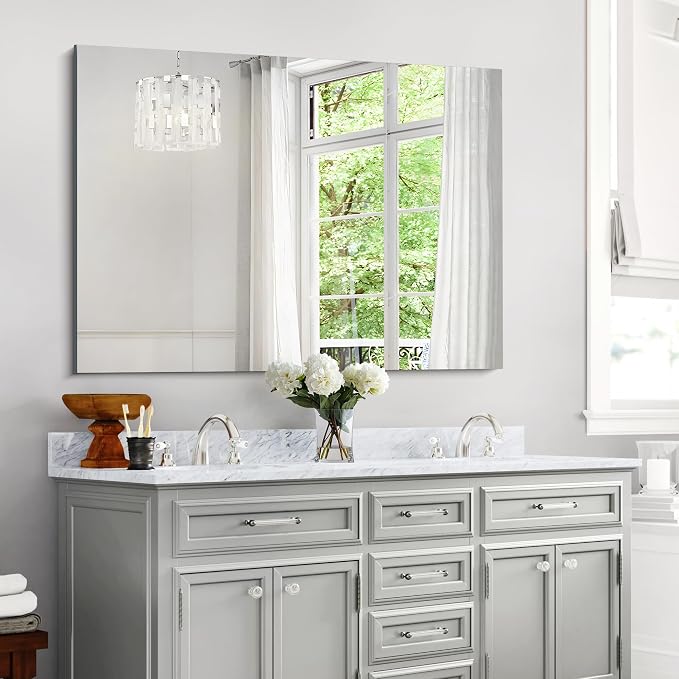 KOCUUY Frameless Mirror, 30"x40" Bathroom Mirror for Over Sink, Unframed Vanity Mirror, Large Rectangle Mirror for Wall, Upgraded Shatterproof, Wall Mirror for Bathroom, Bedroom, Living Room, Entryway