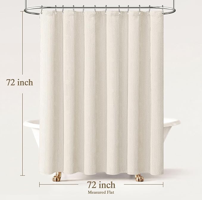 Ivory Boho Cotton Shower Curtain Arch,72" W x 72" L | Minimalist Shower Curtain for Bathroom