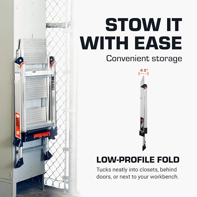 Little Giant Jumbo Step 4-Step Foldable 2.9 ft Aluminum Stool, 11904 | Foldable Aluminum Step Stool, Extra-Wide Stair-Like Treads, Rotating Handrail, Tool Tray, 375 lbs. Weight Capacity