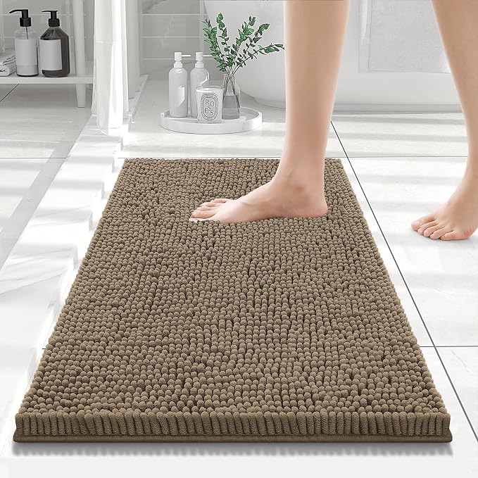 Smiry Bathroom Rugs 24X16, Luxury Chenille Extra Soft Absorbent Bath Mat | Camel, Machine Washable Non-Slip Plush Bath Mats for Bathroom, Tub, Shower, and Floor, Home Decor
