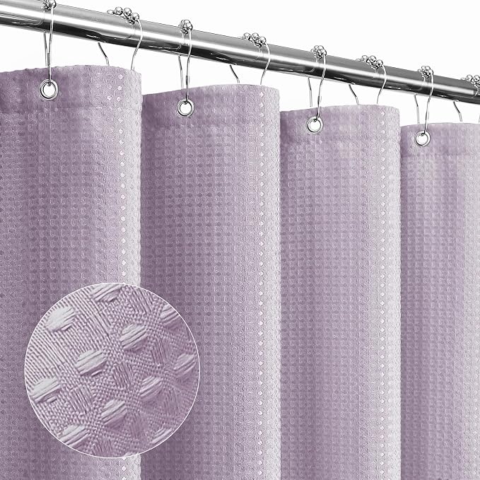 Long Lavender Fabric Shower Curtain, 72 x 78 | Tall Cloth-Textured Shower Curtain for Bathroom, Water Repellent, Machine Washable