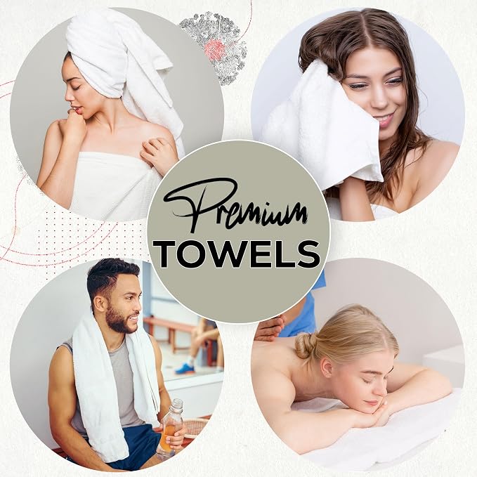 Premium Bath Towel Set (Pack of 16,27 x 54) 100% Ring-Spun Cotton Towels for Hotel, Spa, Soft and Absorbent (27 x 54, White - 16 Pcs)