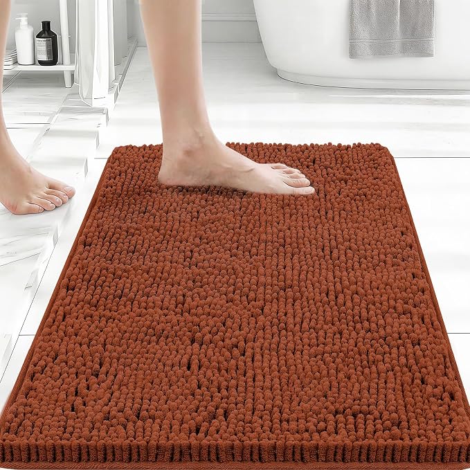 Bcoimo Small Bath Rug Mat,24x17 Soft Chenille Burnt Orange Bathroom Tub Mat | Non Slip with Rubber Backing Bathroom Rugs;High Absorbent And Quick Dry Microfiber mat; Machine Washable;Extra Soft Bath Rug