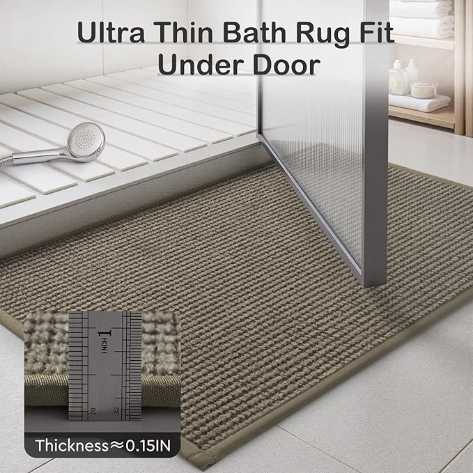 MontVoo Ultra Thin Non Slip Bath Mats for Bathroom Quick Dry, Rubber Backing Washable Bathroom Rugs, Absorbent Bath Rugs for Floor,24"x35",Brown