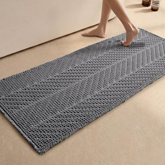 Sunfly Bathroom Runner Rug,Extra Soft Absorbent Waffle Bath Mat Quick Dry & Washable, Grey Boho Runner for Shower Floor Decor 24"x60" Grey
