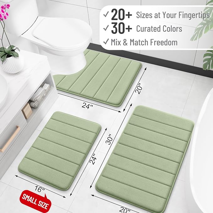 OLANLY Memory Foam Bath Mat 24x16, Super Soft and Absorbent Bathroom Rugs | Sage Green, Quick Dry Bath Rug, Machine Washable Shower Floor Mats, Bathmat Carpet for Bathroom Floor, Tub and Shower