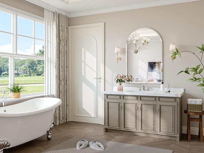 Frameless Arched Mirror, 18"x26" Beveled Arch Vanity Mirrors | Frameless, 15mm beveled edge, 5mm HD glass, shatterproof, anti-rust, french cleat, for bathroom/bedroom/entryway