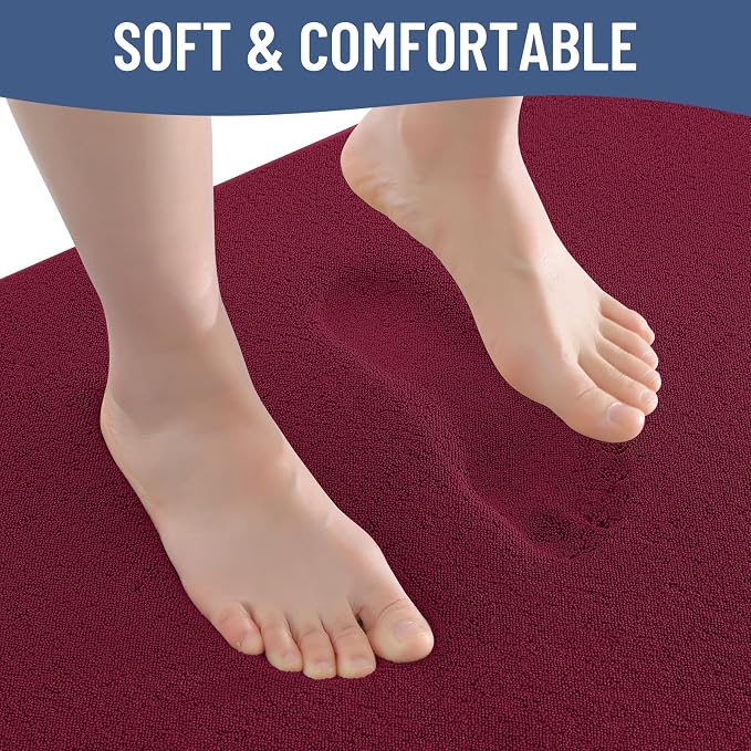 Smiry Memory Foam Bath Mat 59x24, Extra Soft Absorbent Bathroom Rugs | Burgundy Quick Dry, Machine Washable Bath Mats for Bathroom, Shower, Tub and Home Decor Accessories