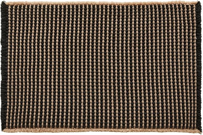 Triohero Waffle Bath Mat, Boho Bathroom Rugs Non Slip Washable, Ultra Soft Super Absorbent Quick Dry Farmhouse Bathroom Decor, 20" x 30", Black & Khaki