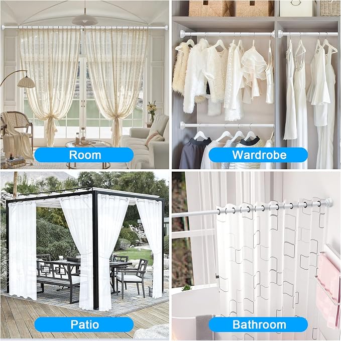 TEECK 2 Pack Shower Curtain Rod, 32-80 inch Adjustable Spring Tension Curtain Rod, Never Rust Anti-Slip Shower Curtain Rod for Bathroom, No Drilling, Never Collapse, Easy to Use, White