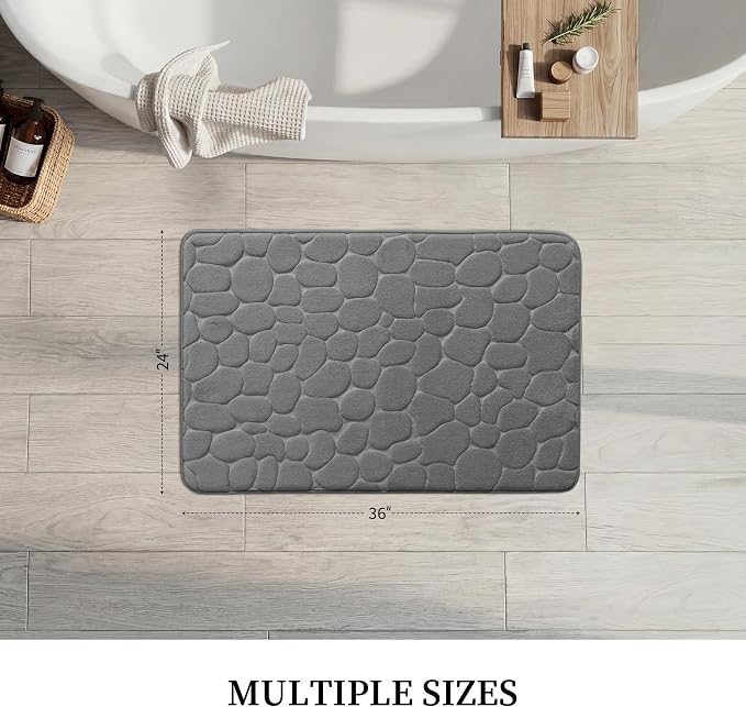 Memory Foam Bath Mat Cobblestone Bathroom Rugs Super Water Absorbent Bath Mats for Bathroom Machine Washable Bath Rugs(24 x 36,Dark Gray)