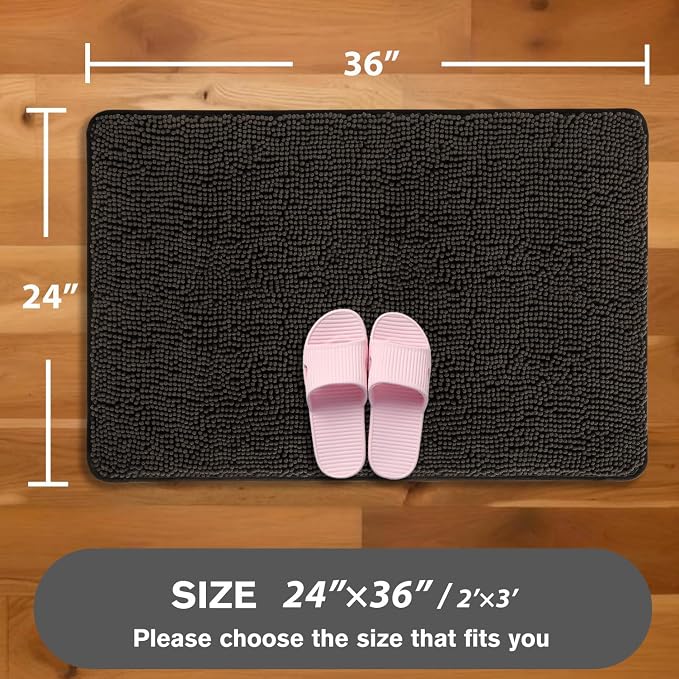 Chocolate Brown Bathroom Rugs – Absorbent and Washable Bath Mat, Non-Slip, Thick Soft Chenille Bath Rugs for Bathroom Floor, Shower, Sink - 24" x 36"