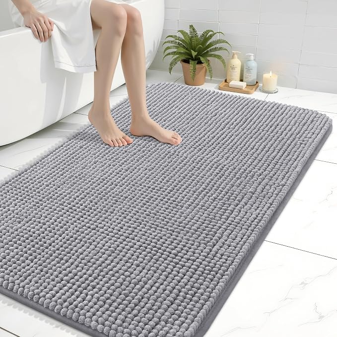 Arotive Chenille Bathroom Rugs 40x32, Soft Absorbent Bath Mat, Grey | Rubber Backing, Machine Washable Dry Bath Mats for Bathroom Floor, Tub and Shower, Home Decor Accessories