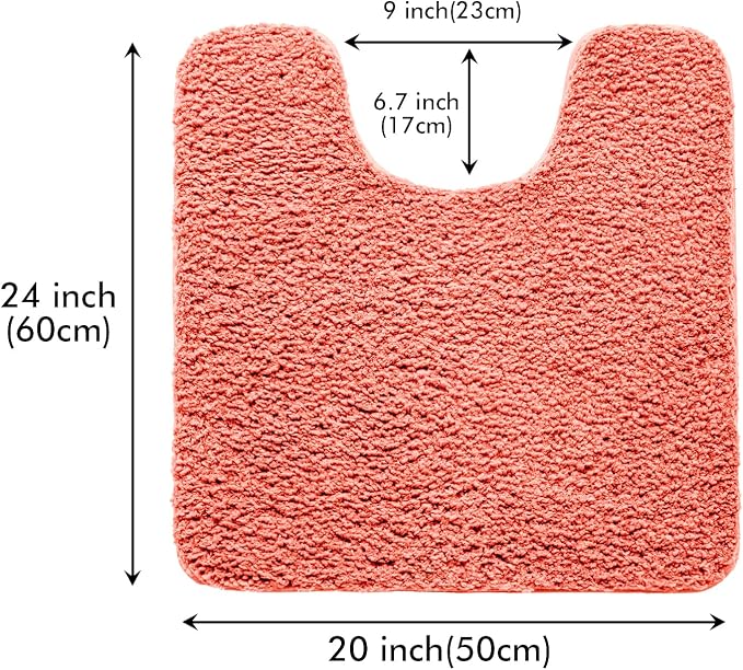 MIULEE Living Coral Microfiber Toilet Bath Rug U-Shaped Contour 20x24 Inch | Absorbent, Non Slip, Quick Dry, Fluffy Bath Rugs for Bathroom Floor Tub Showers, Machine Washable
