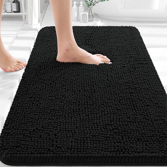 OLANLY Bathroom Rugs 32x20, Extra Soft Absorbent Chenille Bath Rugs | Black, Quick-Drying Rubber Backing, Machine Washable Bath Mat for Bathroom Floor, Tub and Shower, Home Decor Accessories
