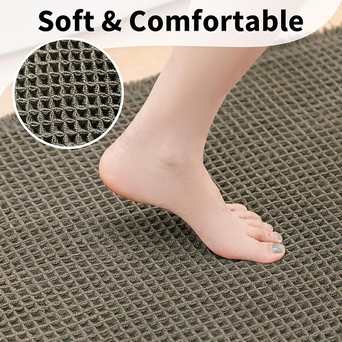 Waffle Bath Mat, Boho Bathroom Rugs Non Slip Washable, 24" x 48" | Super Absorbent Quick Dry Bath Mat, Boho Bathroom Mats, Soft Waffle Weave Farmhouse Bathroom Decor, Olive Green