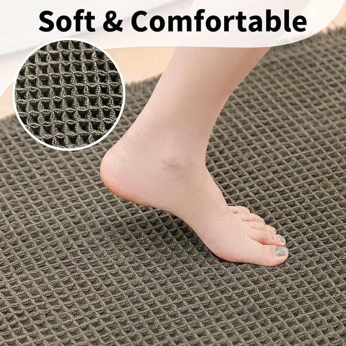 Waffle Bath Mat, Boho Bathroom Rugs Non Slip Washable, 24" x 36" | Super Absorbent Quick Dry Bath Mat, Boho Bathroom Mats, Soft Waffle Weave Farmhouse Bathroom Decor, Olive Green