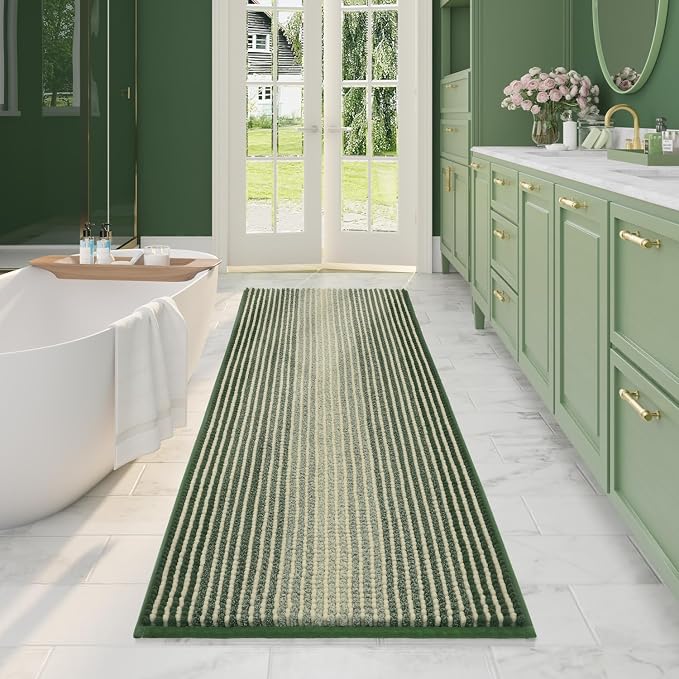Large Bathroom Rugs, Bath Mat Rug for Bath Non Slip 22 x 60 Inches Water Absorbent Chenille Bathroom Runner Rugs Floor Mats Machine Washable (Green)