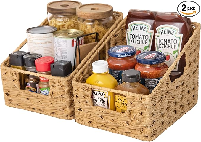 GRANNY SAYS Wicker Baskets for Organizing, Small Woven Storage Baskets | Wicker Storage Baskets for Pantry, Open Front Basket for Shelves, Kitchen Storage Baskets, Decorative Basket for Home Decor