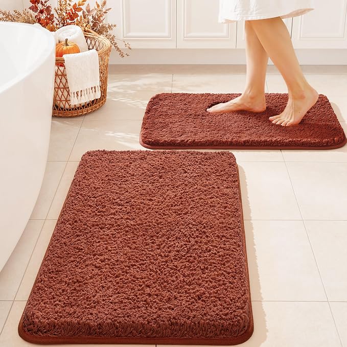 MIULEE Fall Rust Bathroom Rugs Soft Small Microfiber Bath Mat 16x24 Inch | Absorbent, Non Slip, Quick Dry, Fluffy Bath Rugs for Bathroom Floor Tub Showers, Machine Washable