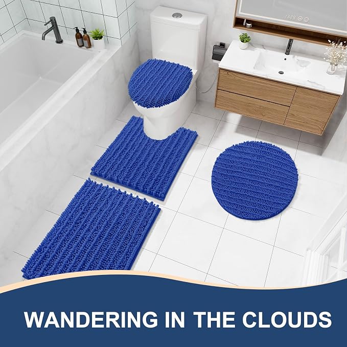 Arotive Bathroom Rugs Mat 24x16, Soft Absorbent Chenille Shaggy Bath Mat | Dark Blue, Machine Wash Dry, Bath Rugs for Bathroom Floor, Tub and Shower, Home Decor Accessories