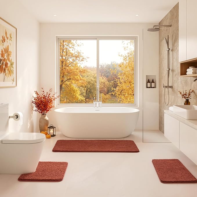 MIULEE Fall Rust Bathroom Runner Rugs Soft Microfiber Bath Mat 24x60 Inch | Absorbent, Non Slip, Quick Dry, Fluffy Bath Rugs for Bathroom Floor Tub Showers, Machine Washable