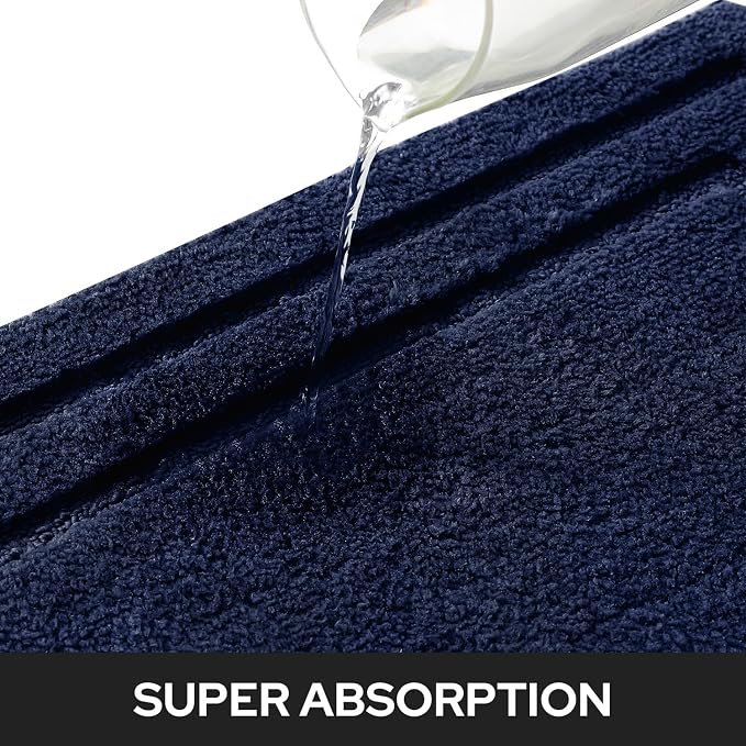 HOMEIDEAS Bathroom Rugs Sets 2 Piece, Super Soft and Absorbent Non Slip Microfiber Machine Washable Bath Mat Set (20" x 32" + 16" x 24", Navy Blue)